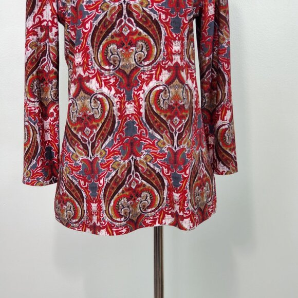 Jones Studio Red Pullover 3/4 Sleeve Paisley Top With Cutouts NEW NWT Size XS - Picture 3 of 14
